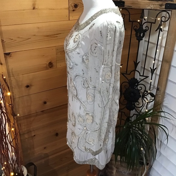 FREE PEOPLE OFF WHITE  CRYSTALS & TINY PEARLS DRESS - Picture 6 of 12